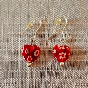 Red Glass Heart Earrings